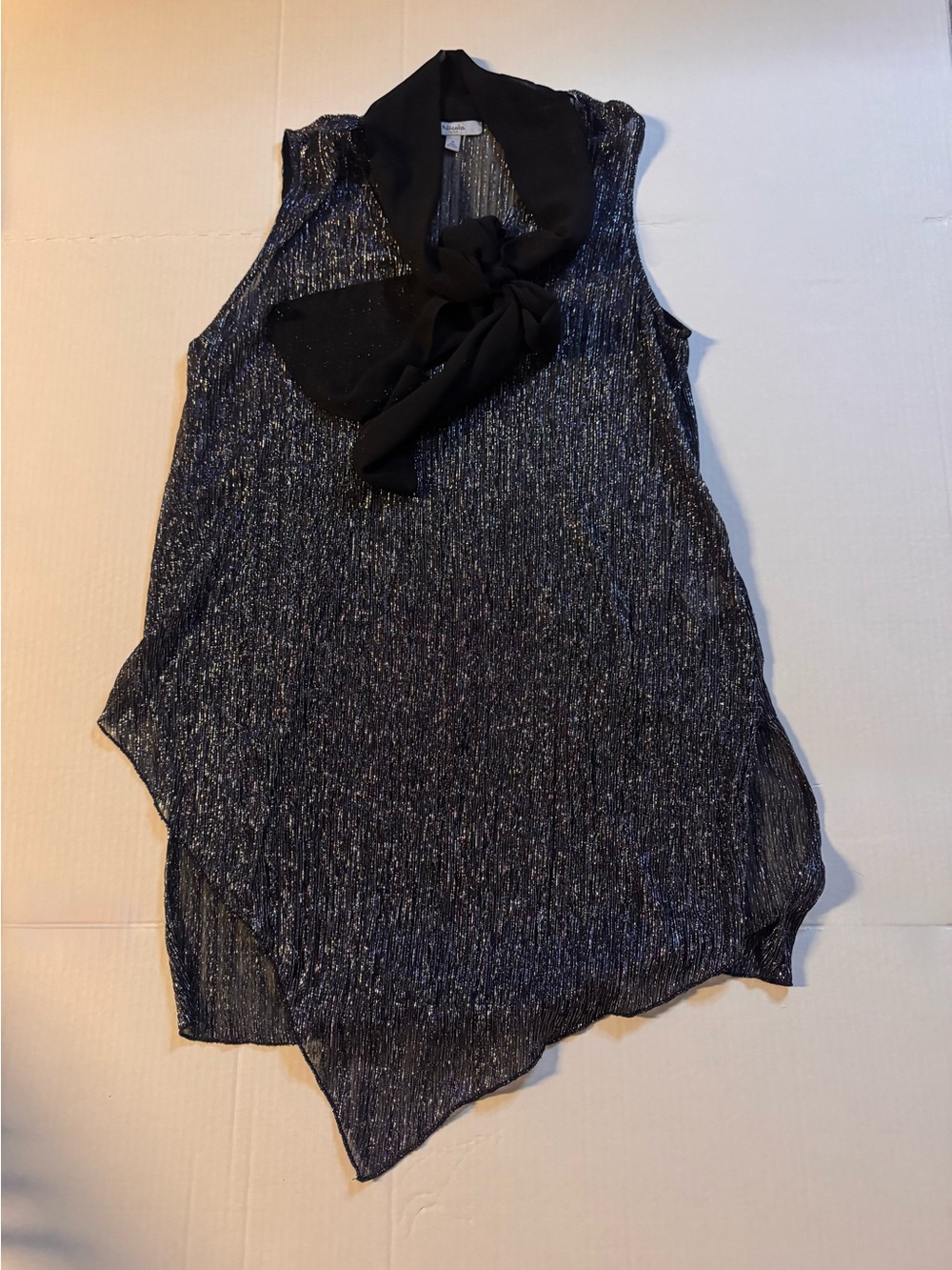 NICOLA Black Metallic Tie-Neck Sleeveless Camisole